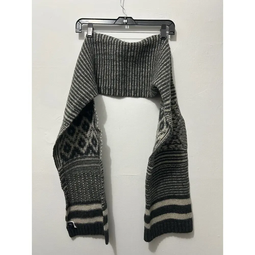 Gap Lambswool Knit Scarf Gray Cream Striped Fair Isle O/S Winter Grandpacore